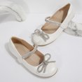 thumbnail image 5 of Rexoro Girls' Mary Jane Flats Kids Sparkly Rhinestone Bow Dress Shoes Princess Girls Shoes for Wedding Party Ivory 11 Little Kid, 5 of 6