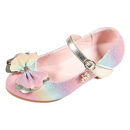 

Children Shoes Thick High Heeled Sandals Fashionable Colorful Bow Single Shoes Princess Performance Shoes Little Kids Summer Shoes Pink 10 Years-10.5 Years