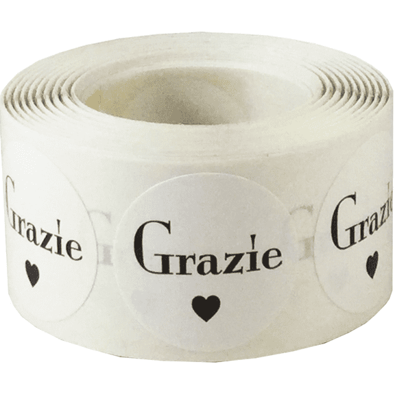 Grazie Italian Thank You White Adhesive Stickers 1 Inch Round Circle Dots 500 Labels Per Roll