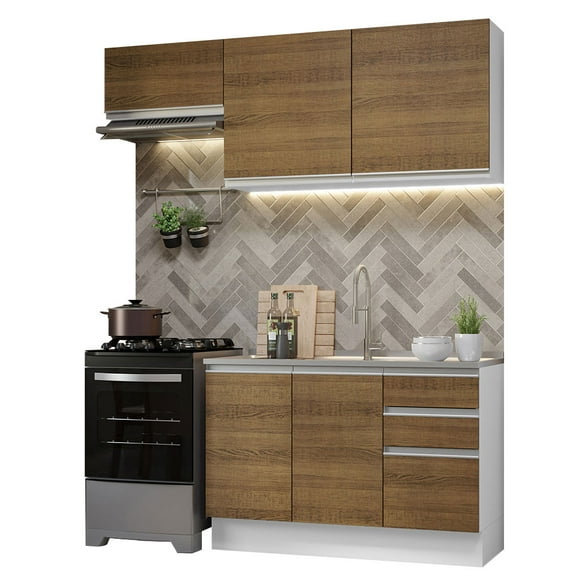 Cocina Integral Completa 180cm Glamy Madesa 09 - Blanco/Marrón