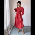 thumbnail image 4 of Vestido de Otoño para Invitada de Boda, con Mangas Largas, Volantes, Cuello Redondo, y Fluido. Rojo Óxido L, 4 of 7