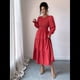 thumbnail image 4 of Vestido de Otoño para Invitada de Boda, con Mangas Largas, Volantes, Cuello Redondo, y Fluido. Rojo Óxido XL, 4 of 7