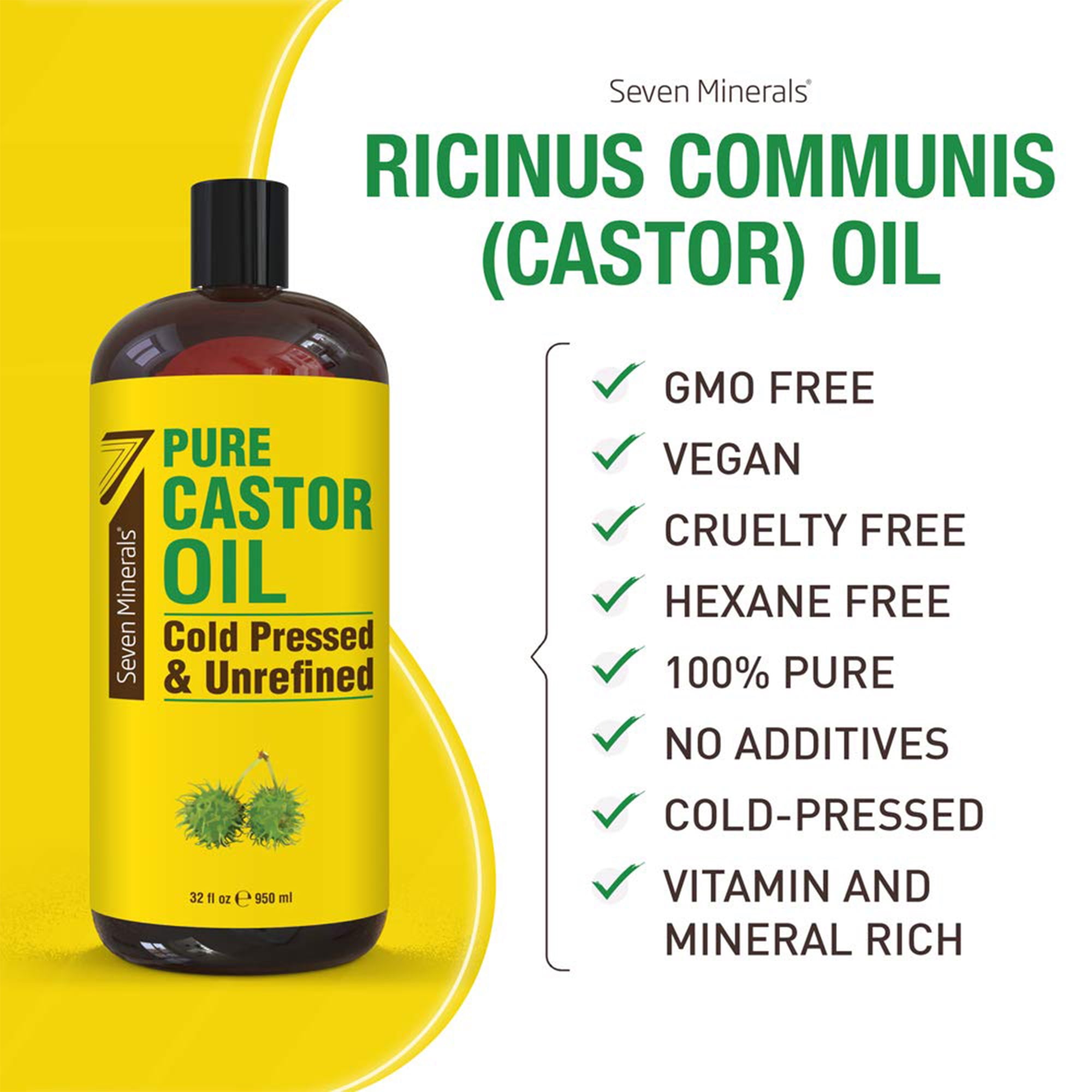 Seven Minerals 32 fl oz Pure Castor Oil - Cold Pressed, Unrefined