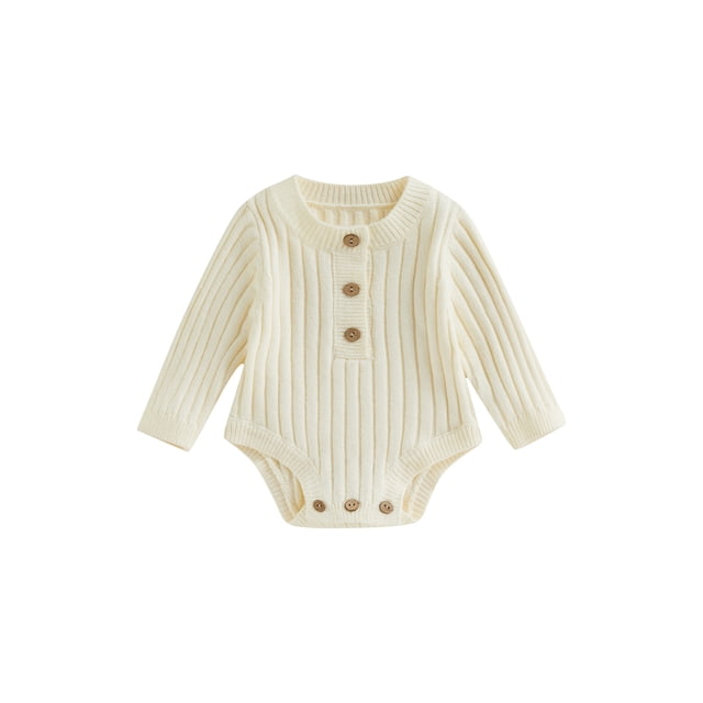 Faithtur Barboteuse Tricotée pour Bébé, Manches Longues Col Rond Solide Automne Hiver Body pour Filles Garçons