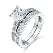 2.50 Carat Princess Cut Moissanite Wedding Set - Bridal Set - Channel Set Ring - Handmade Ring - 18k White Gold Over Silver