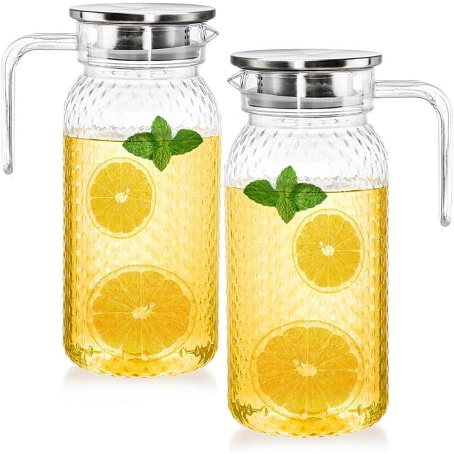 2 Pack 34 Oz Acrylic Pitcher with Lid and Spout, Small Clear Pitcher Fridge Water Jug Ice Tea Pitchers Cold Hot Beverage Carafe for Lemonade, Coffee, Juice