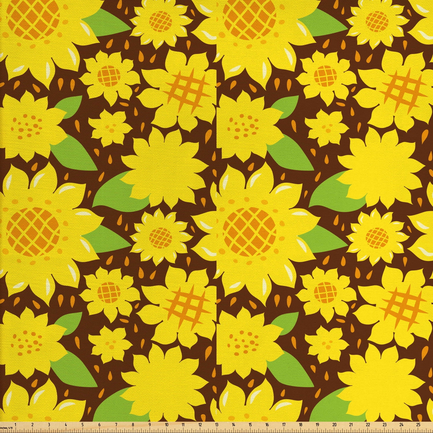 Sunflower Fabric by The Yard, Continuous Pattern with Simplistic