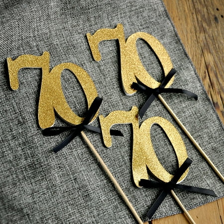 Black Belt Birthday Centerpiece - 70th Birthday Centerpieces in Gold and Black. 70 Party Decorations. 70th Anniversary Party Centerpiece Set of 3.