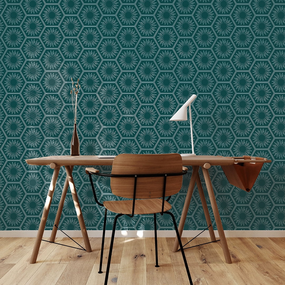 Tempaper Hello Sunshine Metallic Teal Peel and Stick Wallpaper, 20.5" x 16.5'
