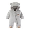 thumbnail image 1 of Rhoudy Mignon Cache-Couche pour Garçons à Manches Longues Col Ras du Cou Grenouillères d'Hiver pour Bébé Tenue Doublée Chaleur Combinaison Chaude Barboteuse pour Garçons Filles Tenue Thermique Combinaison de Base Gris 0-3 Mois, 1 of 3