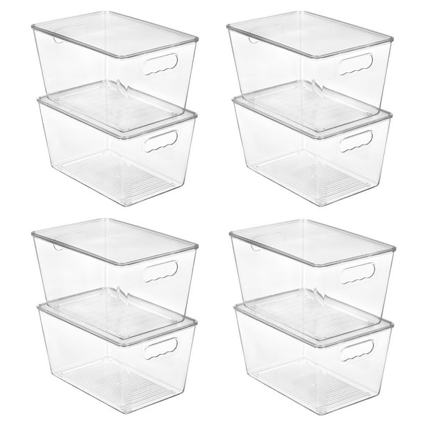 8 Contenedores organizadores de despensa de plástico transparente con Tapa, Contenedores de Plástico con Asa para Organizar y Almacenar en la Despensa, para Cocina, el Frigorífico, Baño