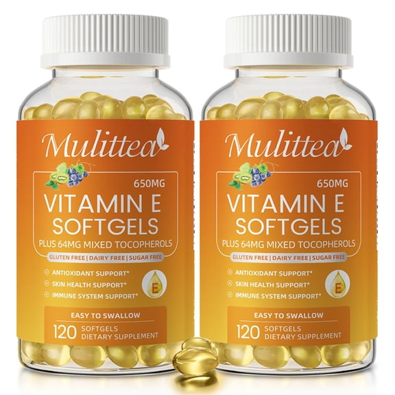 Mulittea Vitamin E 650 mg, 240 Softgels, Antioxidant, Skin & Immune System Support