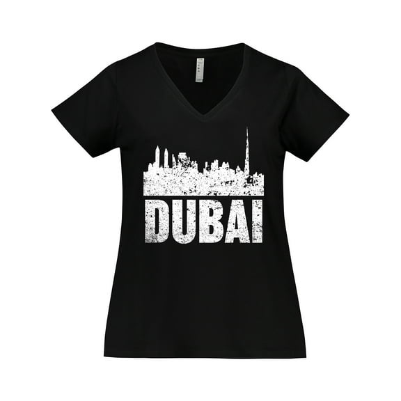 Inktastic Dubai City Skyline with Grunge Women's Plus Size V-Neck T-Shirt