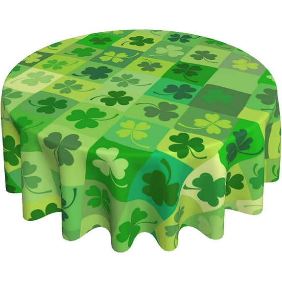 St Patricks Day Tablecloth Shamrock Spring St Patrick''s Day Tablecloth Round 60 Inch Waterproof Green Plaid Table Cloth for Dining Room Kitchen Table Party Indoor Outdoor St Patricks Decoration