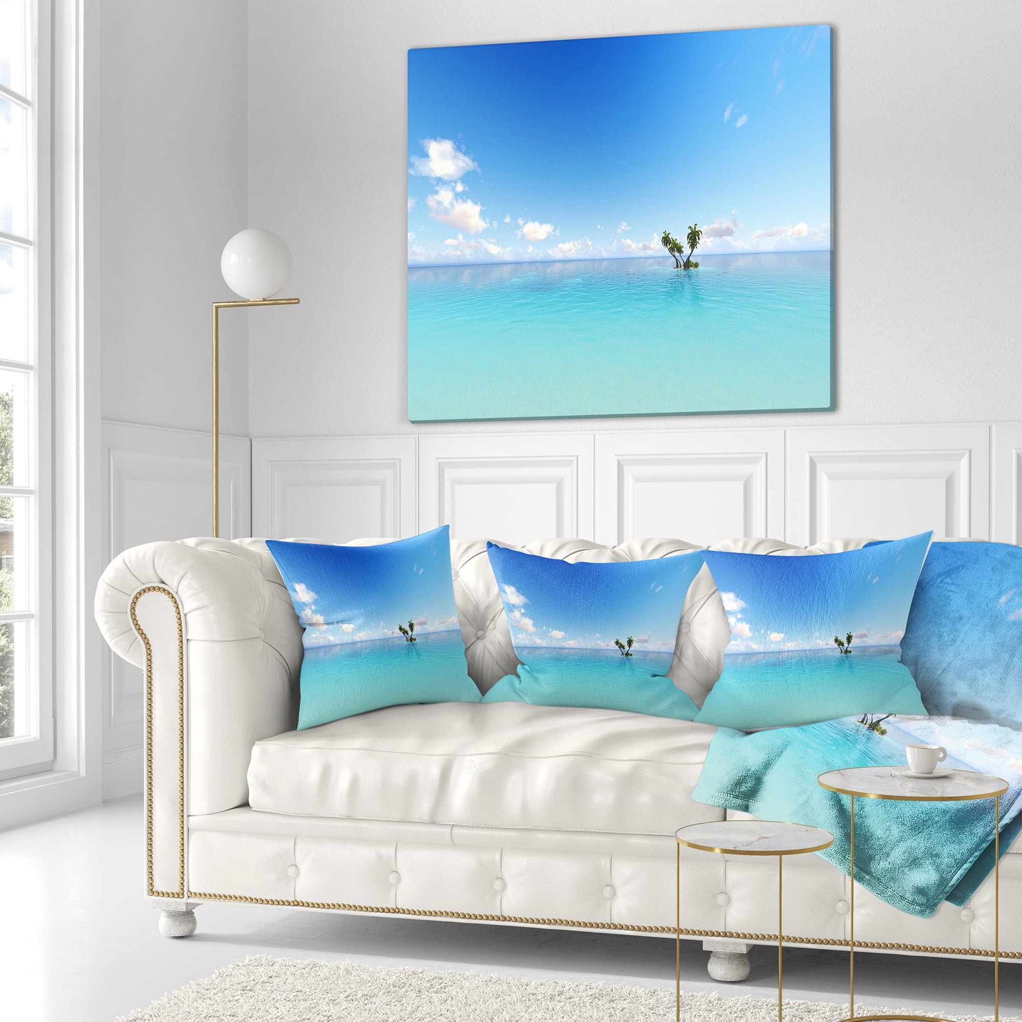Designart Blue Corals Island Sea - Seascape Throw Pillow - 18x18