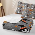 thumbnail image 4 of Homewish Spooky Halloween Themed Twin Quilt Set,Witch Hat Skull Pumpkin Candy Pattern Twin Coverlet Set,Gray Black,2-Piece, 4 of 7