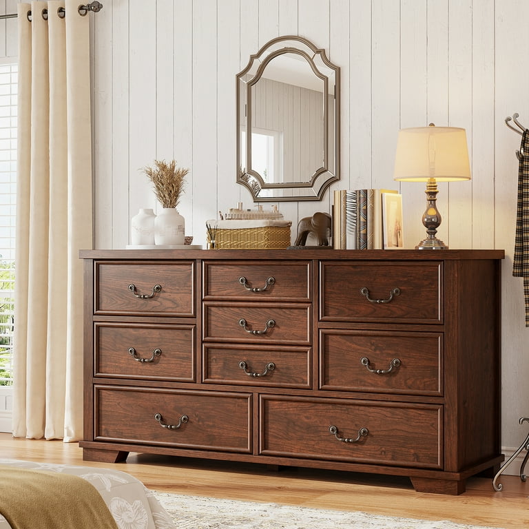 EnHomee 9-Drawer Wood Dresser, Rustic Chest, Brown, Multi