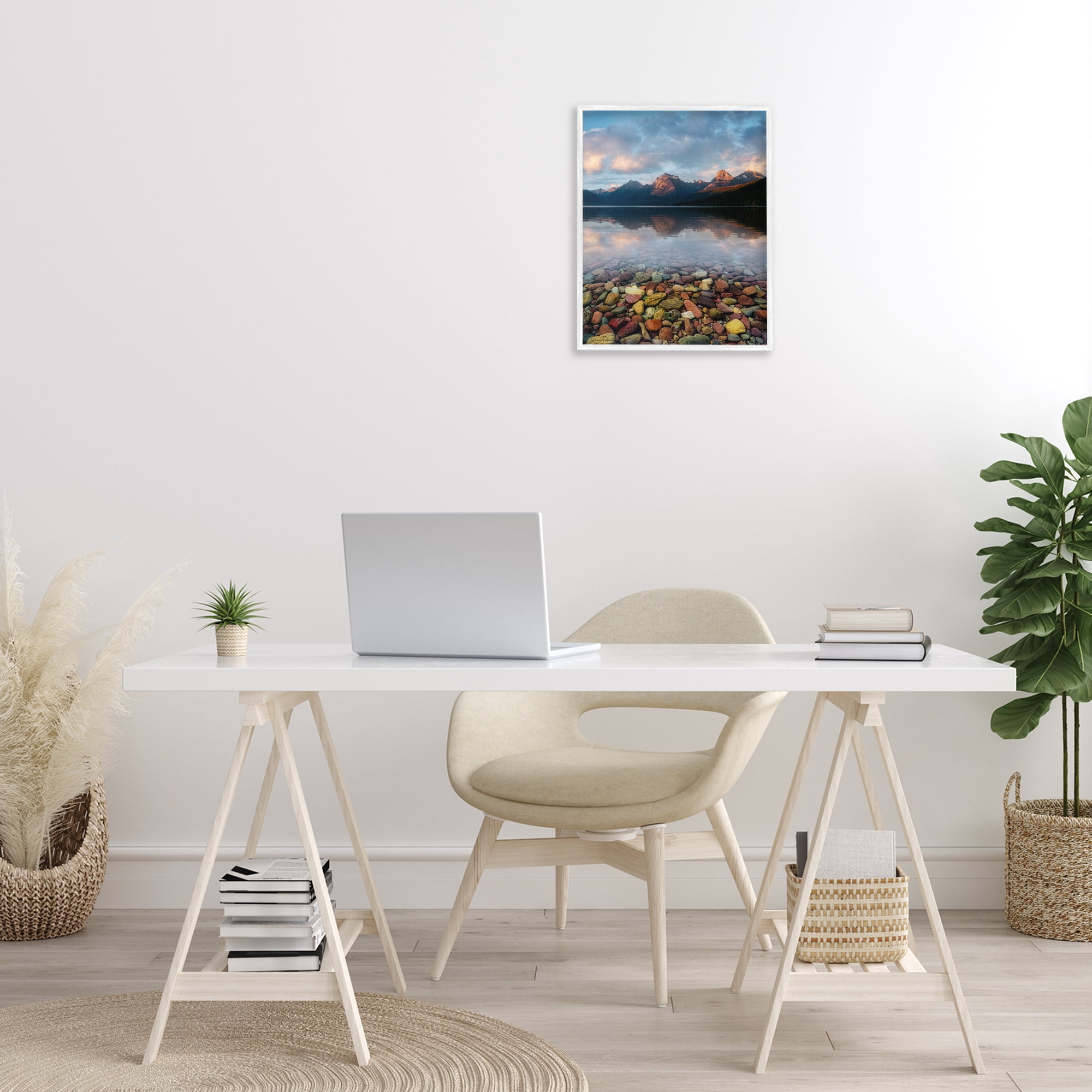 Stupell Industries Clear Water Pebbles Landscape Photography White Framed Art Print Wall Art, 16 x 20
