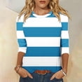 thumbnail image 2 of Women's Color Blocked Striped 3/4 Sleeve Round Neck Pullover Top Shirts Blouses Casual Daily Wear Vacation Travel Loungewear Fashion Essential Gift for Women | Aestivo,Light Blue XL, 2 of 8