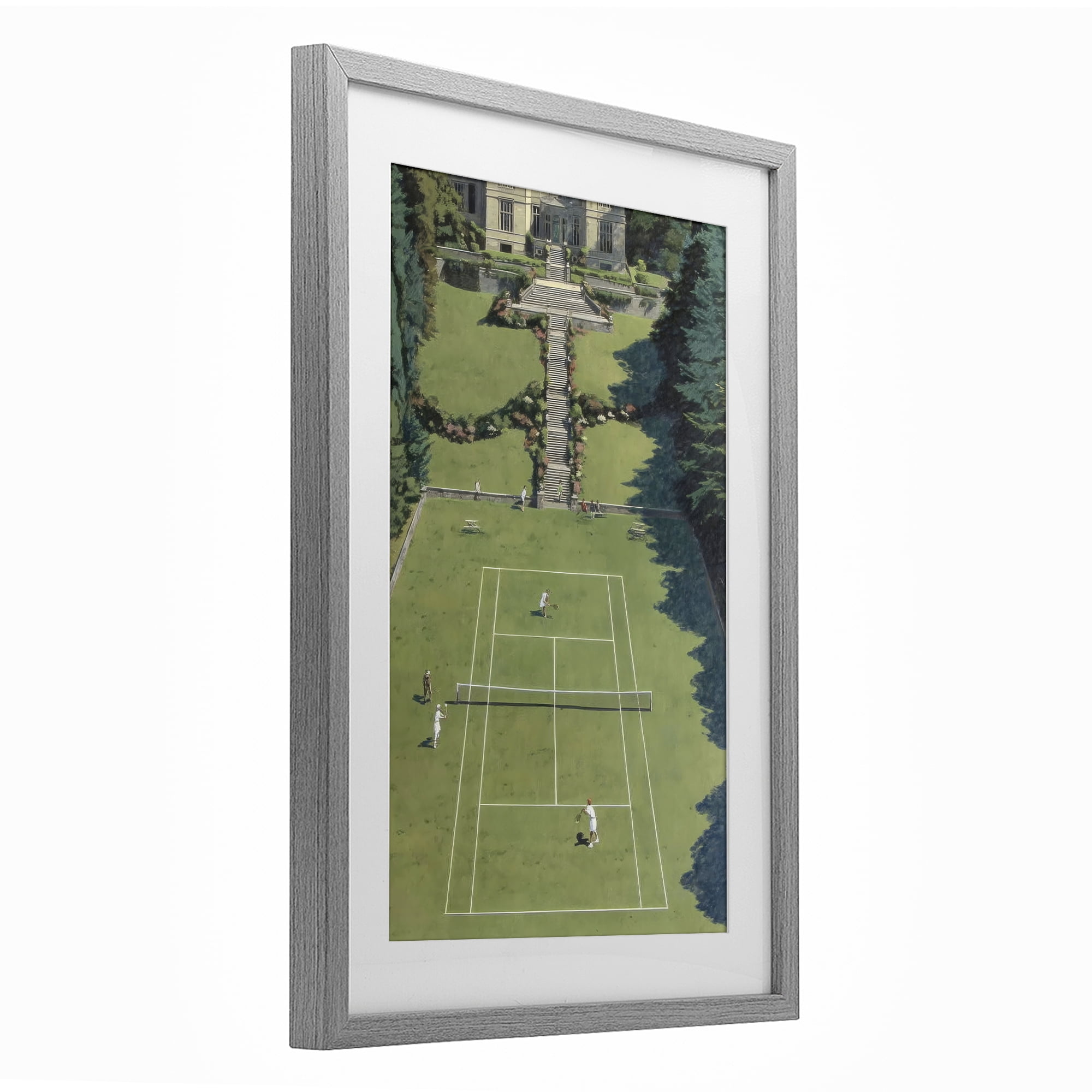 Stupell Industries Tennis Court at Mansion Gray Framed Print Under Glass, design by Petal Prints Design