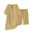 thumbnail image 4 of GILIGEGE Linen Sets for Women 2 Piece Summer Women's Solid Color Fashion Casual Cotton Linen Pocket Long Sleeve Shirt Short Jacket Suit Lounge Beach Vacation Two Piece Outfits Tracksuits Beige L, 4 of 8