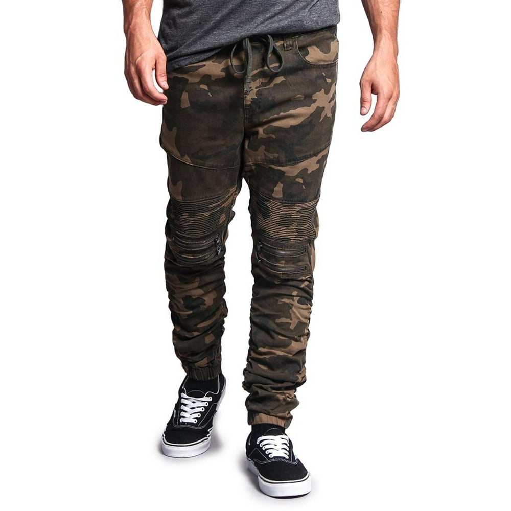G-Style - Victorious Men's Scrunch Stacked Biker Twill Jogger Pants JG882 - Camo - Medium