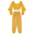 thumbnail image 3 of TiaoBug Womens Delly Dance Outfits Flare Sleeve Crop Top with Chiffon Harem Pants Dancewear Set Yellow One Size, 3 of 6