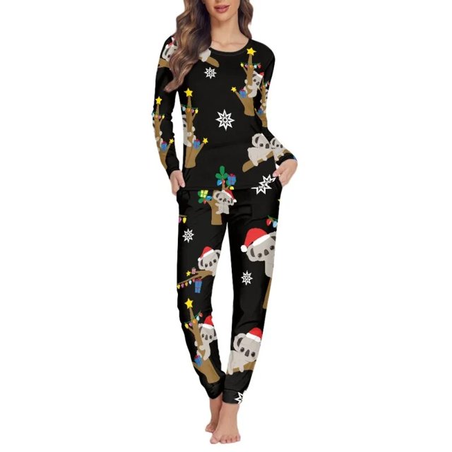 Conjunto de pijama de dos piezas para mujer, camisón de manga larga con diseño navideño, traje de noche cómodo para niña, ropa de casa para Otoño e Invierno