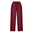 thumbnail image 4 of Posijego Womens Linen Pants Lightweight Casual Wide Leg Elastic Waist Lounge Pants for Women with Pockets, 4 of 6
