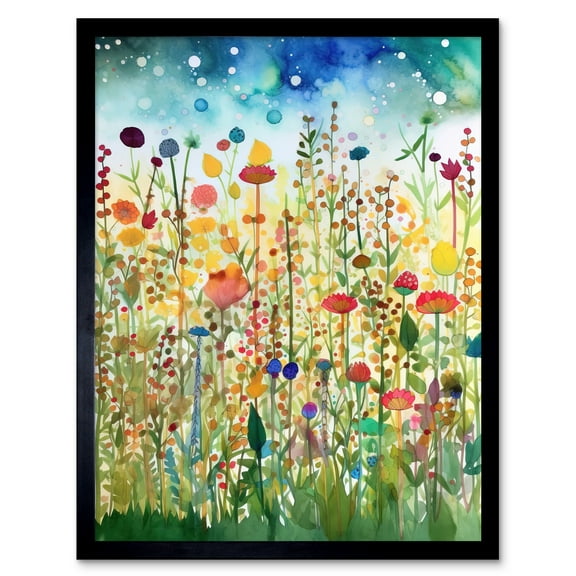 Wildflower Meadow Folk Art Art Print Framed Poster Wall Decor 12x16 inch
