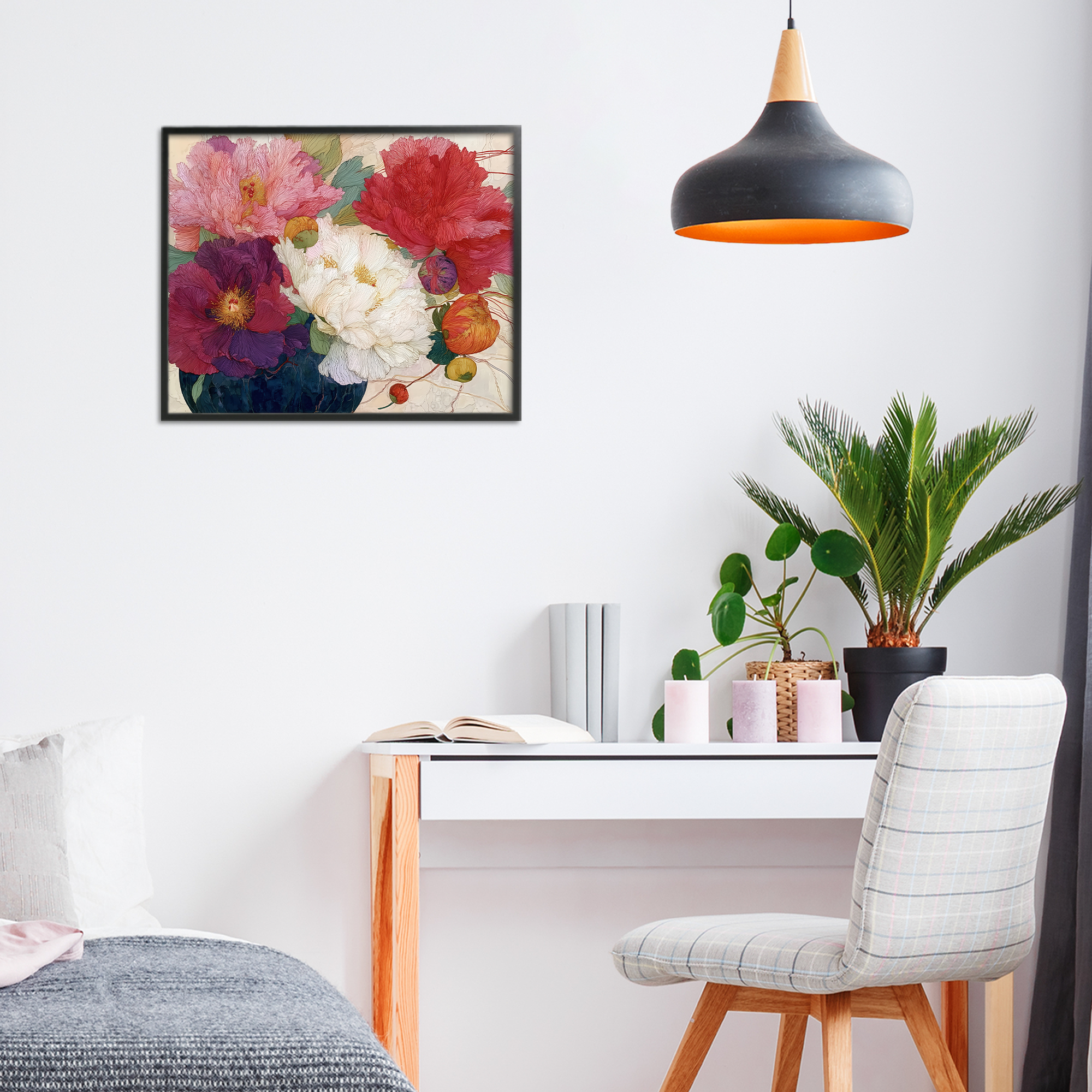 Haiku Ornate Flower Petals Black Framed Giclee Art, design by Annabelle Hall