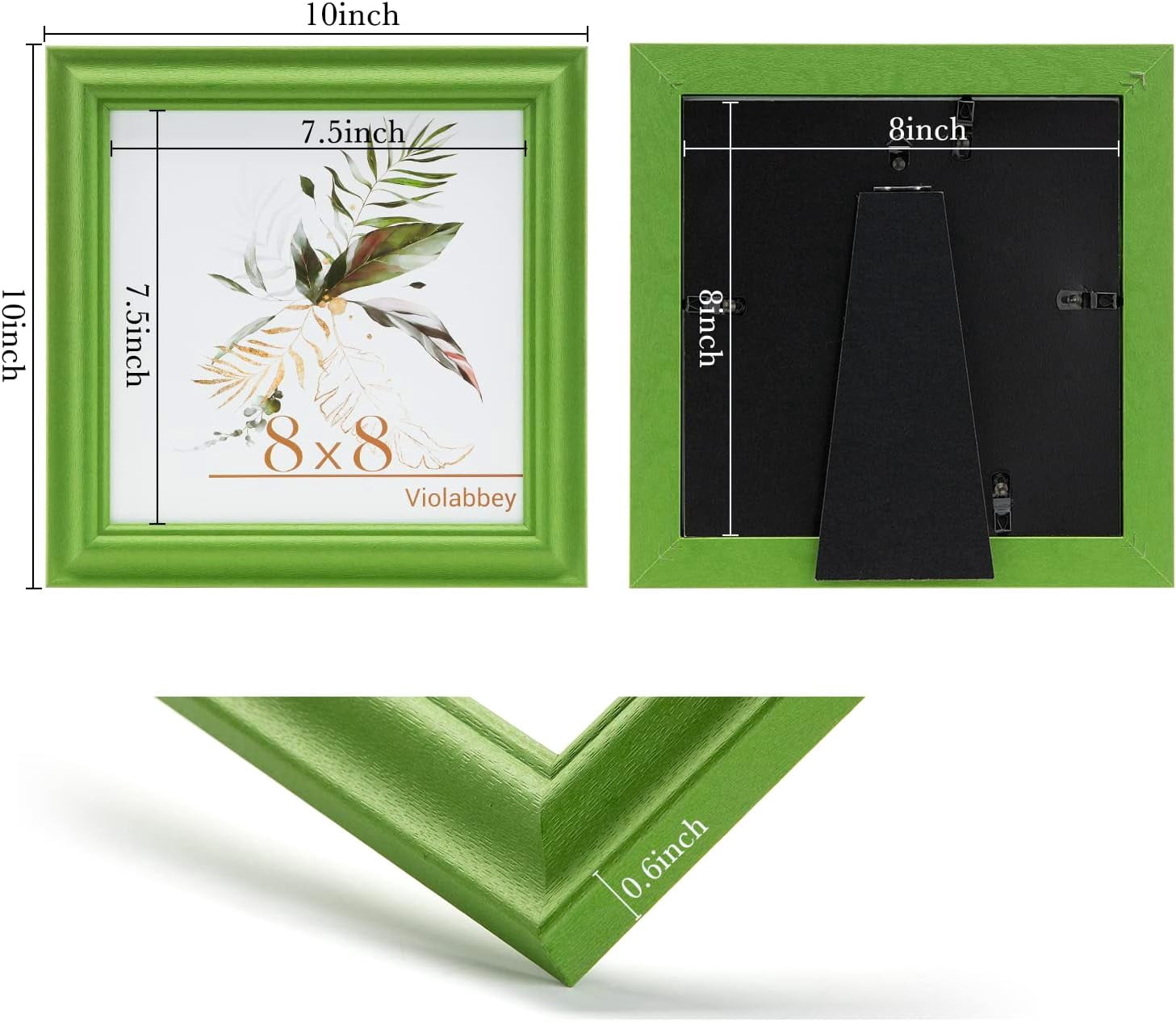 VIOLABBEY 8x8 Picture Frame Set of 4, 8 x 8 Square Picture/Photo Frame for Wall Mounted or Tabletop Display, Real Glass, Family Friends Gift (Green+White+Grey+Blue)