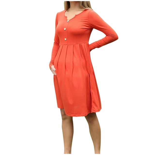 Tranfacy Robe de Maternité à Manches Longues pour Femmes, Robe de Maternité Décontractée, Robe de Maternité d'Allaitement à Manches Longues à Col en V, Robe d'Accouchement pour l'Allaitement