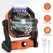Uarter Camping Fan with LED Light, 10 inch Stepless USB Rechargeable Outdoor Fans, 7800mAh Battery Desk Fan, 270 Rotation, for Tent, Office,Bedroom,Outside