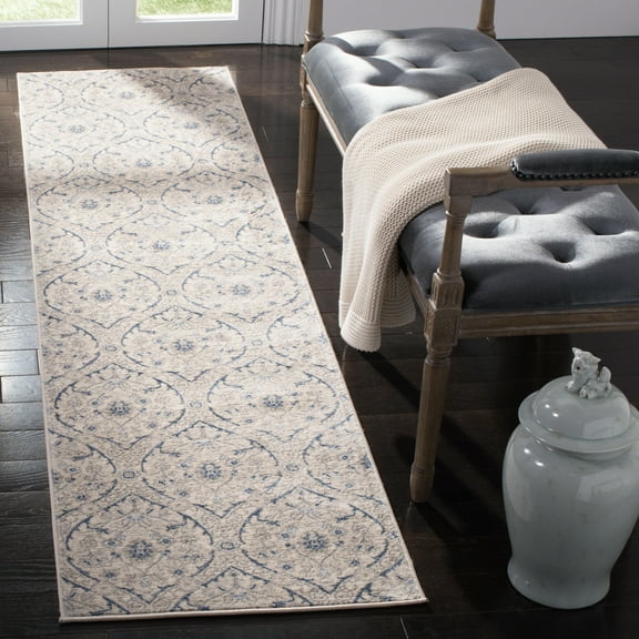 SAFAVIEH Brentwood Braelyn Damask Runner Rug, Light Gray/Blue, 2' x 8'