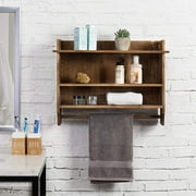 MyGift 3 Tier Shelving and 23 Inch Hand Towel Bar, Wall Mounted Rustic Brown Wood Bathroom Shelf Organizer