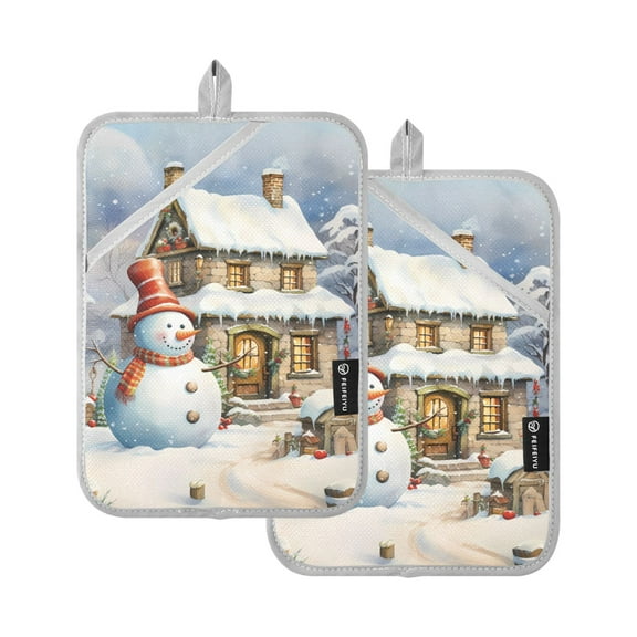 ALAZA Christmas Snowman Pot Holders Set of 2 Heat Resistant Kitchen Oven Mitts
