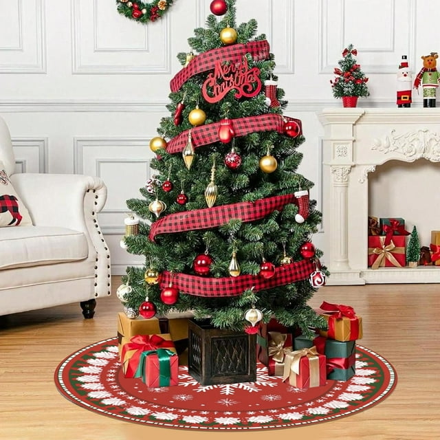 Washable Christmas Tree Skirt Short Pile Polyester Tree Rug for Small To Medium Trees | High-Definition Printed Holiday Floor Mat | Soft Cozy Home Decor for Under Christmas Tree | Festive Base Cover