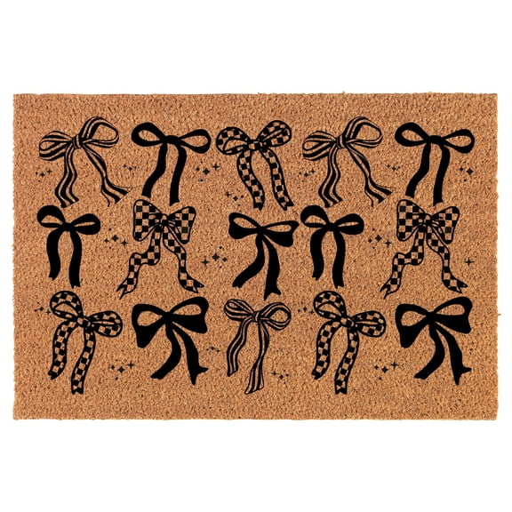 Welcome Doormat Coco Coir Door Mat Gift Checkered Bows Coquette (30" x 18")
