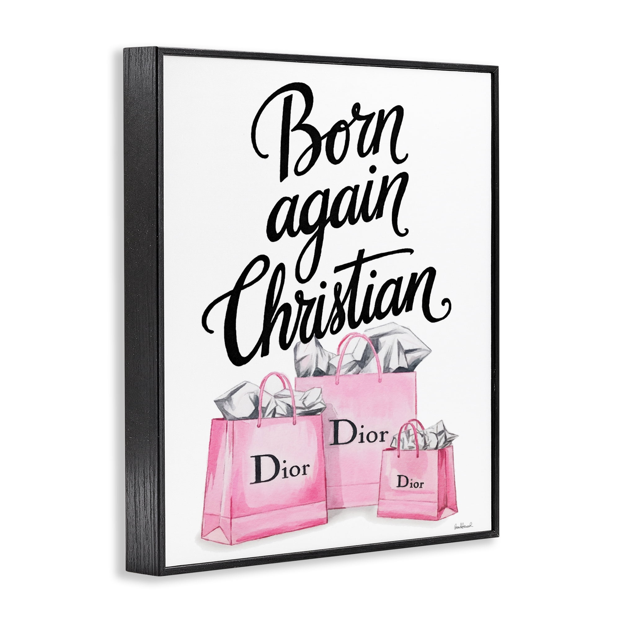 Pink Bags Born Again Christian Black Framed Giclee Art, design by Amanda Greenwood