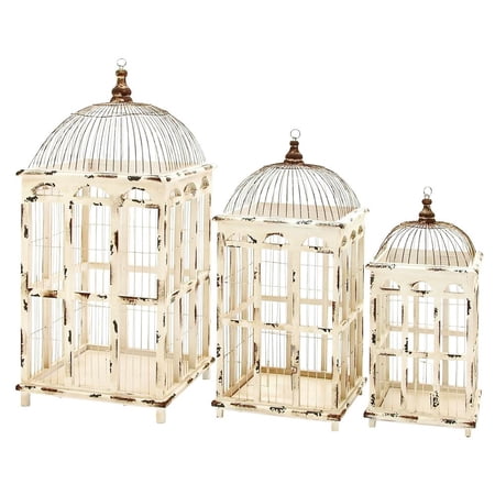 Woodland Import 55184 Metal Bird Cage Bright White Finish - Set of 3