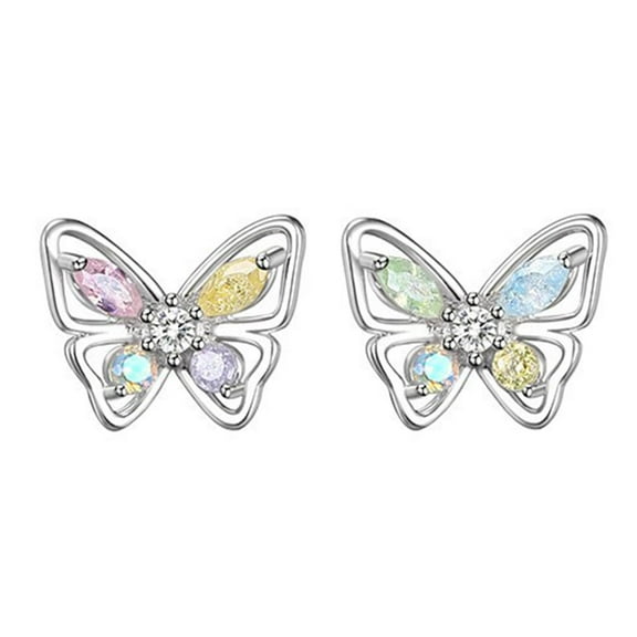 Sterling Silver Color Butterfly Stud Earrings Women Earrings Luxury New Student Light Fashion Ear Butterfly Stud Rings