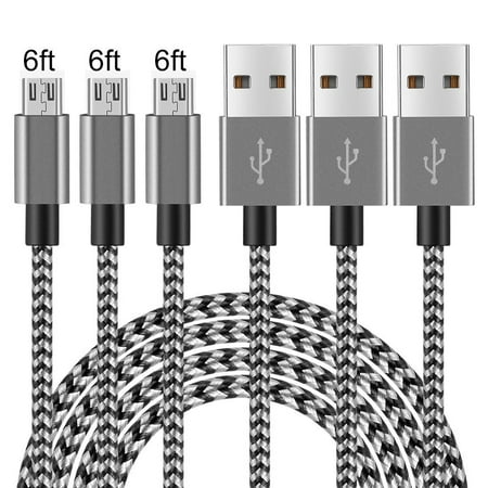 Micro USB Cable, Ant Saver 3Pack 6FT Long Nylon Braided Android Windows Fast Charging Charger Cord Durable USB2.0 Sync&Charging PowerLine for Samsung Galaxy S7 S6 Sony LG Smartphones Black (Best Battery Saver For Android 2019)