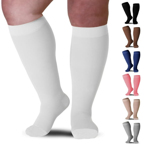 Mojo Compression Socks - 4X-Large Knee-Hi Closed Toe Support Hose 20-30mmHg - Unisex, White - Designed to Improved Circulation and Lymphatic Issues