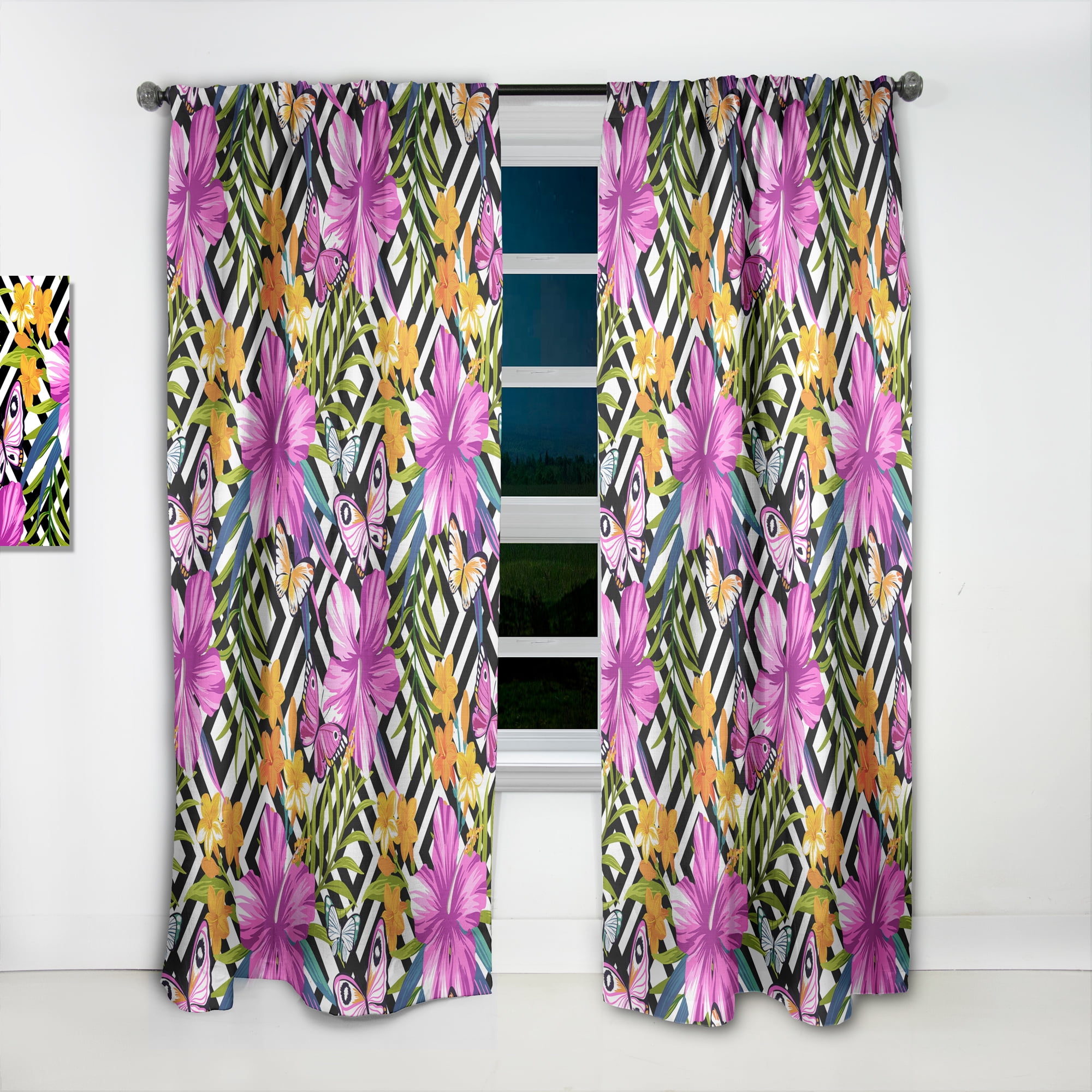 Designart 'Tropical Geometrics and Foliage' Mid-Century Modern Curtain Panel