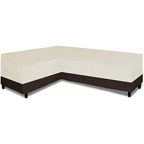Patio L-Shaped Sectional Sofa Cover, Waterproof Outdoor Sectional Cover, Heavy Duty Garden Furniture Cover with Air Vent (Left Facing, Beige/Dark Brown)