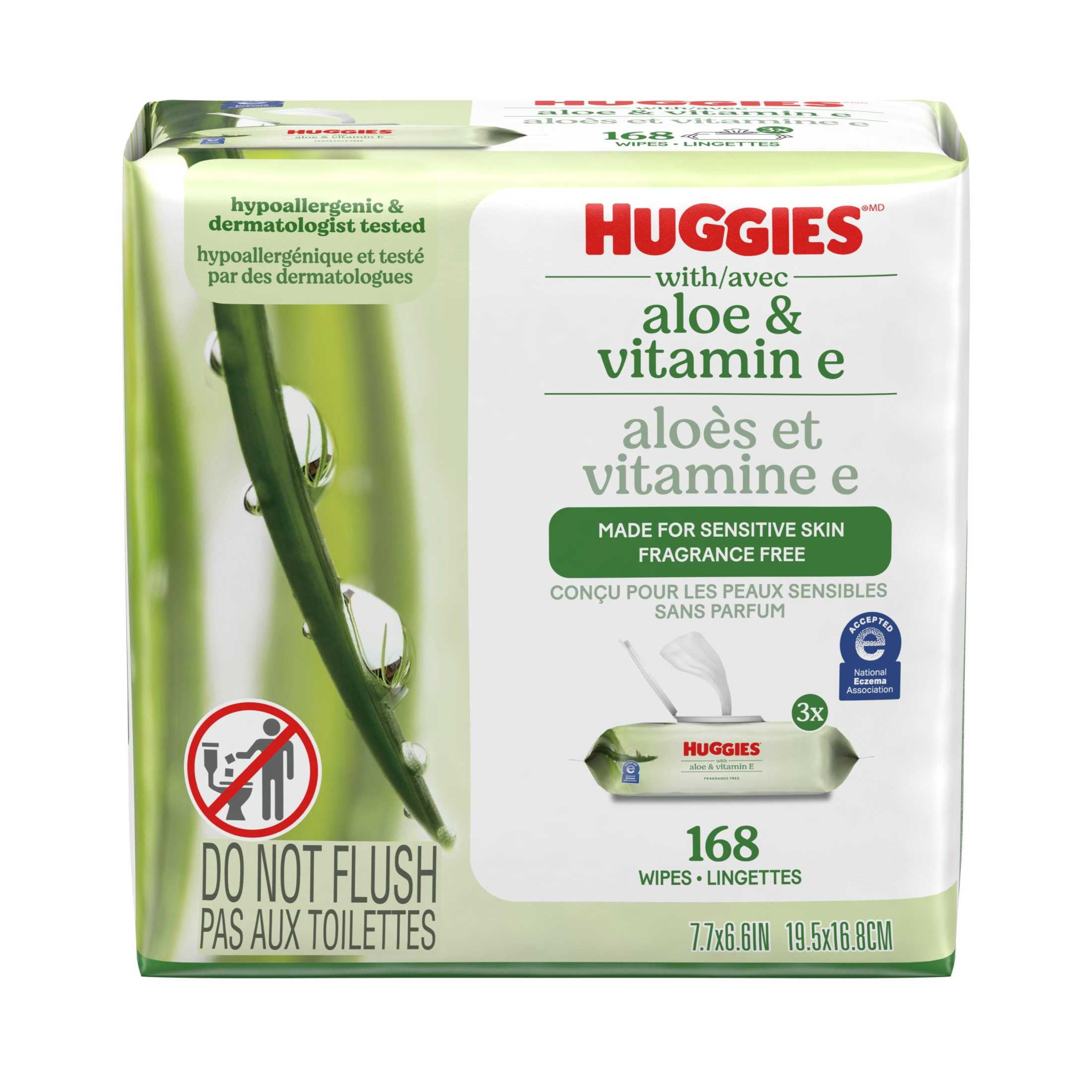 Huggies Unscented Baby Wipes with Aloe & Vitamin E, 3 Flip-Top Packs, 168  Count