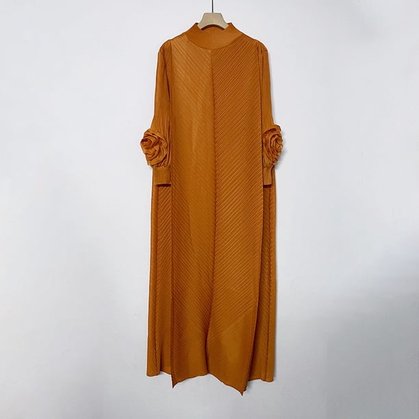 New Style Oversize Pleated Dress Round Neck Spliced Fungus Full Sleeve Long Dresses for Women 2023 New Spring ClothesOne Size Gao Jinjia LED
