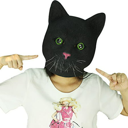 Novelty Latex Rubber Creepy Cat Head Mask Halloween Party Costume