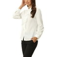 thumbnail image 4 of INSPIRE CHIC Lotus Ruffled Work Shirt for Women's Collar Neck Long Sleeve Vintage Blouse Top White S, 4 of 5